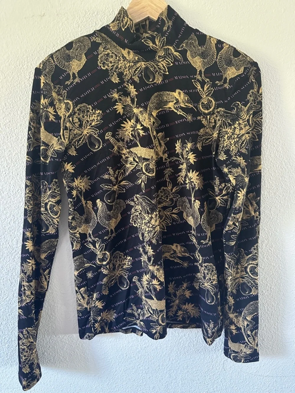 Scotch & Soda Black Top with Gold and Purple Print